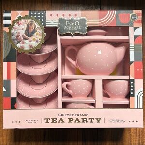 FAO Schwarz Pink Polka Dot Ceramic Tea Party Set